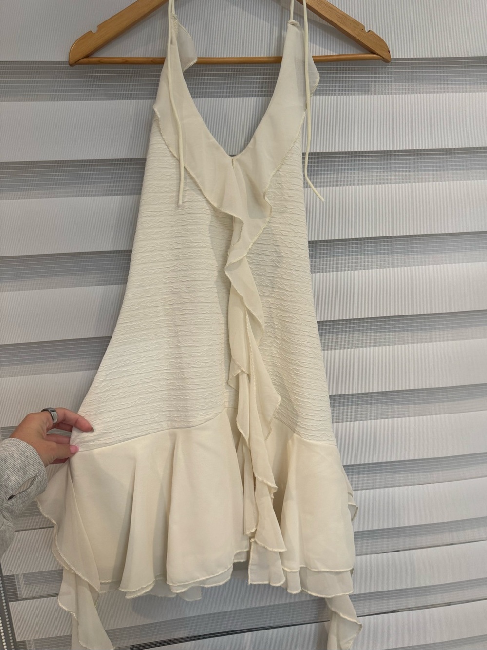 Micas Cream Ruffle-Trim Mini Dress